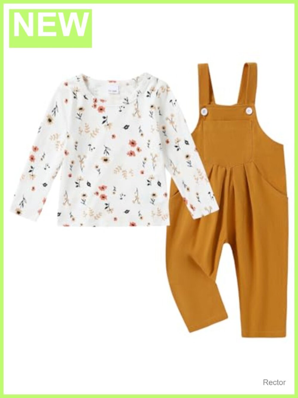 Toddler Girl 2Pc Overall Outfit Cotton Blend Long Sleeve Top Pants Set